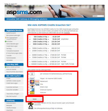 Wie viele ASPSMS Credits brauchen Sie?
