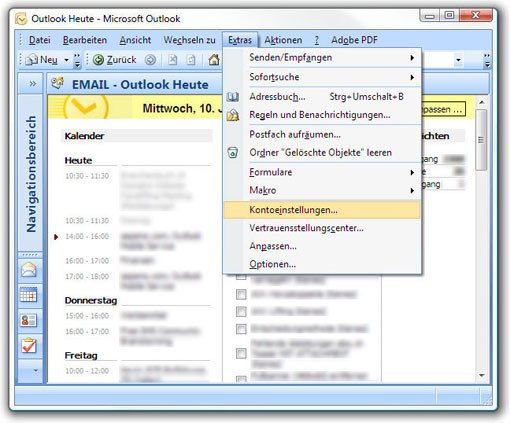 Outlook 2007 Kontoeinstellungen öffnen.